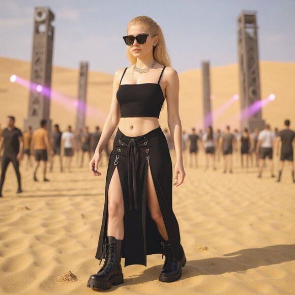 Oh Yes Lace-Up Slit Skirt W/ High Waist & Gothic Streetwear Edge – NWT M - Picture 3 of 8